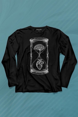 Kum Saati Kalp Beyin Aşk Mantık Uzun Kollu Tişört Baskılı T-shirt 001