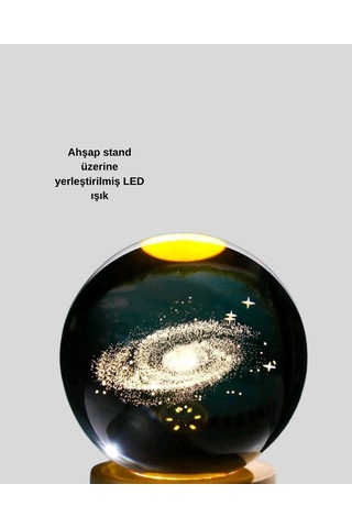 Samanyolu Desenli Kristal Küre Ahşap Standlı Gün Işığı Led Masa Lambası Çokrenkli