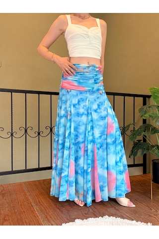Ali Butik Desenli Drapeli Şifon Etek Çok Renkli Ali Butik Desenli Drapeli Şifon Etek Çok Renkli