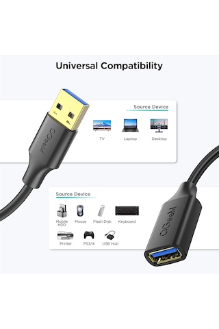 Qgeem QG-CVQ21 USB 3.0 Adaptör Uzatma Kablosu 1 Metre