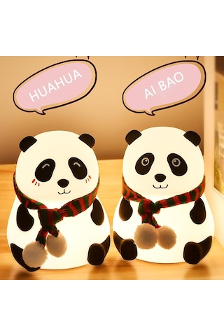 Sevimli Panda Gece Lambası Silikon Led Işık Çocuk Odası Dekoru Hediye Gözü Açık Çok Renkli