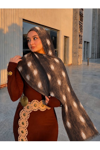 Aldaıyr Ceylan Bambi Desenli Pamuk Soft Şal Trend Kahverengi