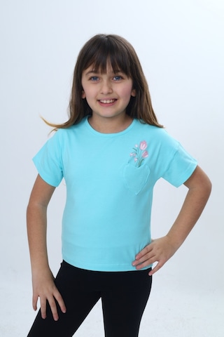 Toontoy Kids Toontoy Kız Çocuk Kalp Cepli Çiçek Baskılı Tişört Ekru