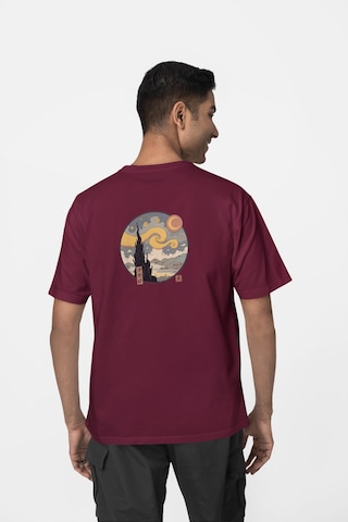 Yıldızlı Gece Ön-arka Baskılı %100 Pamuk Beyaz Kadın/erkek Unisex Rahat Kalıp Oversize T-shirt Bordo