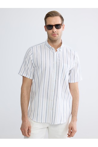 Lcwaıkıkı Classic Bej Regular Fit Çizgili Erkek Gömlek