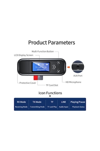 Sones K15pro Lcd Ekranlı Bluetooth Adaptörü Ses Alıcısı Verici 3.5mm Aux Araç Eller Serbest