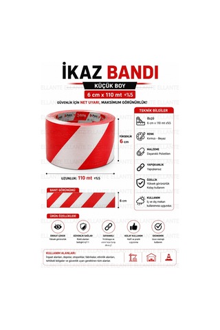 İkaz Bandı 6 Cm X 110 Metre Kırmızı Beyaz Güvenlik Uyarı Şeridi Şantiye Depo Otopark Ve Etkinlik Ala