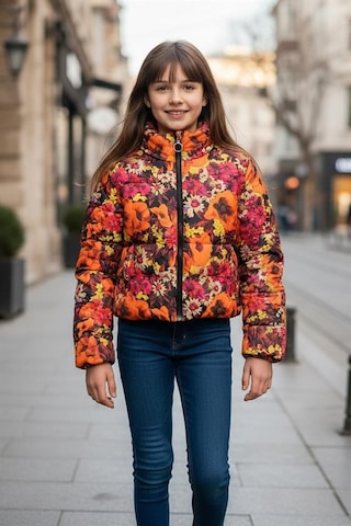 Veraura Lifestyle Kız Çocuk Turuncu Dik Yaka Çiçekli Şişme Mont