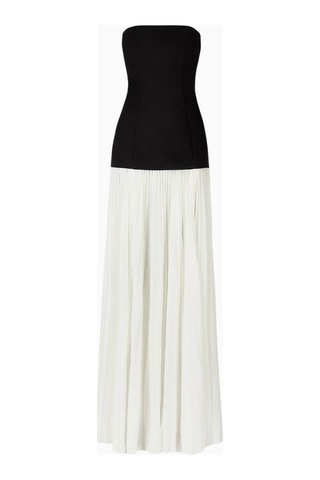 United Colors Of Benetton Because Of Alice Structured Bodice Gown Pleated Maxi Length Formal Dress Kadın Elbise Krem - Siyah