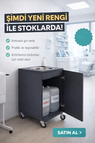 Tekerlekli Taşınabilir Seyyar Lavabo Antrasit