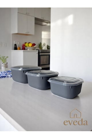 Eveda Snaplid Line Kare Üçlü Set Antrasit