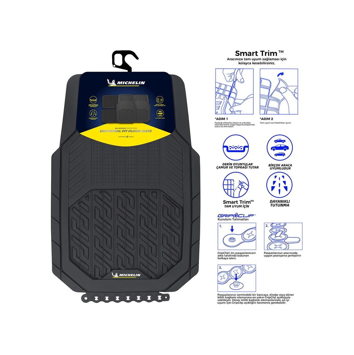 Michelin Mc34587 Tüm Araçlara Uyumlu 4 Parça Üniversal 3d Havuzlu Oto Paspas