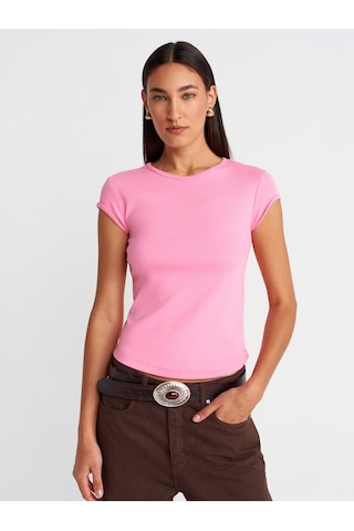 Dilvin 31779 Bisiklet Yaka Basic T-shirt-pembe Pembe