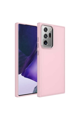 Galaxy Note 20 Ultra Kılıf Metal Çerçeve Ve Buton Tasarımlı Silikon Zore Luna Kapak Pembe