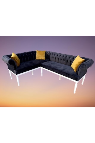 Köşe Takımı Chester Model Ahşap Kayın Torna Ayak Lükens Aslan Bab Yeşil