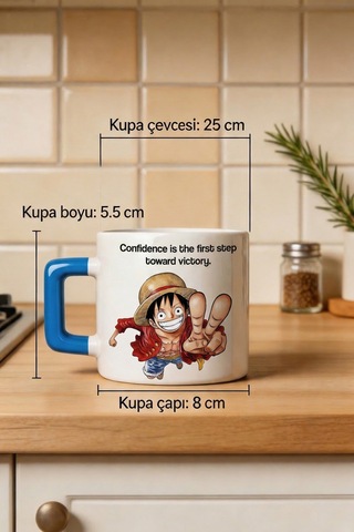 One Piece Luffy Baskılı Seramik Hediye Kupa Bardak Anime Çok Renkli