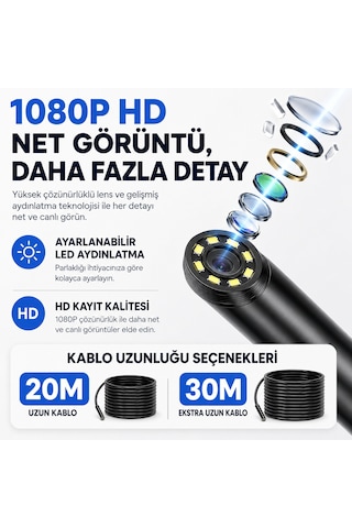 20 Metre Ekranlı 2 Kameralı Endoskop Yılan Kamera