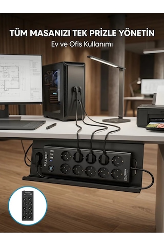 Usb Ve Type-c Şarj Özellikli 10'lu Çoklu Priz 0