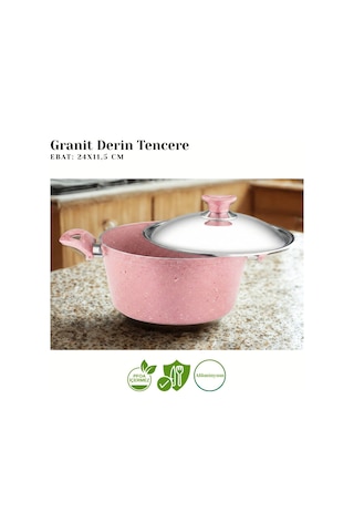 9 Parça Granit Set Çelik Kapak - Pembe Pembe