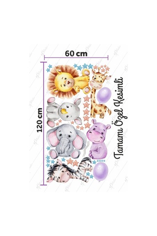 MSticker Sevimli Hayvanlar Balon Ve Yıldızlar Çocuk Bebek Odası Sticker Seti