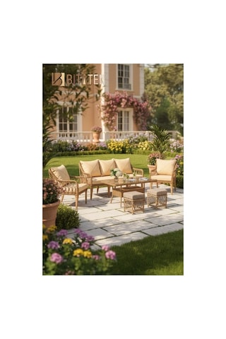 Dora Garden Home Zen 3+1+1 Kahverengi Rattan Bahçe Takımı Kahverengi Siyah Çizgili