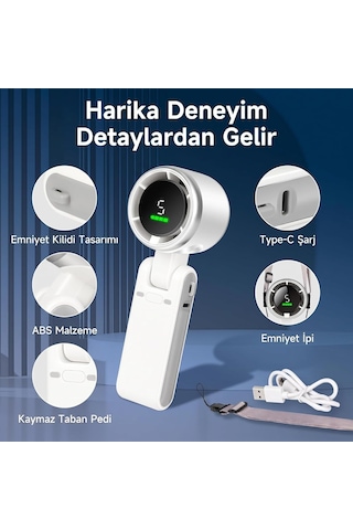 Robeve Blic Bwfn22 Turbo El Vantilatörü Mini Fan Vantilatör Katlanabilir 3'ü 1 Arada Taşınabilir Fan 5 Kademeli Le