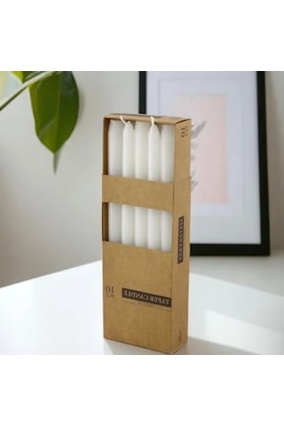 10'lu Düz Beyaz Dekoratif Mum Seti - Kandil Hediyelik Fitilli Açık Bej