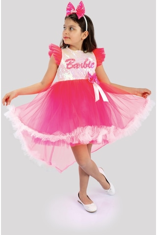 Beyaz Barbie Ponpon Kuyruk Etekli Barbie Taçlı Kız Çocuk Doğum Günü Parti Elbisesi-beyaz Beyaz