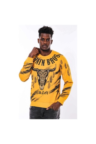 Wessi Hardal Baskılı Taşlı Bisiklet Yaka Sweatshirt Hardal