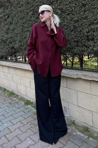 Madmext Bordo Muslin Kumaş Basic Kadın Gömlek Mg1660 Bordo