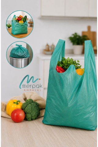 Kalın Yeşil Poşet Büyük Boy 1 Kg Hışır Atlet Poşet 30x60 Cm Çöp Poşeti Market Manav Poşeti