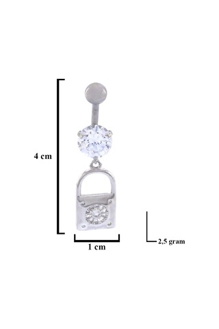 Ferizz 316l Çelik Zirkon Taşlı Kilit Piercing Prc-131 Gümüş