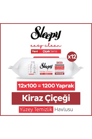 Sleepy Easy Clean Kiraz Çiçeği Yüzey Temizlik Havlusu Mendili 12x100 (1200 Yaprak)