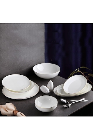 Bone China 55 Parça 12 Kişilik Yemek Takımı Gold