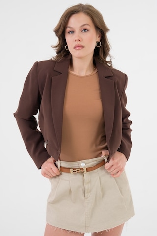 Acı Kahverengi Kruvaze Crop Blazer Ceket Acı Kahverengi
