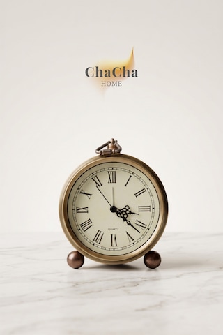 Chacha Home Serene Bell Vintage Metal Çalar Saat & Premium Masaüstü Dekoratif Obje 16x14 Cm Eskitme