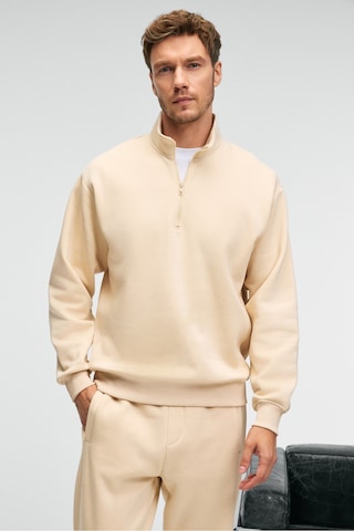 Grimelange BAXTER Erkek Dik Yakalı Fermuarlı Relaxed Vanilya Sweatshirt