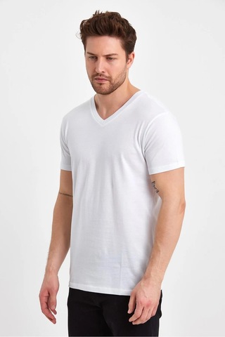 Erkek Compact Penye V Yaka T-shirt Beyaz
