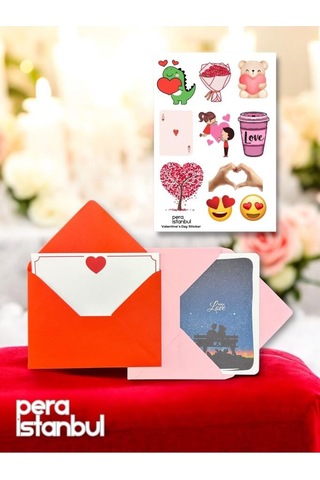 2 Adet Renkli 13x18 Zarf Ve Hediyelik Not Kartı Sticker Seti Sevgililer Günü Yıl Dönümü Not Kartı