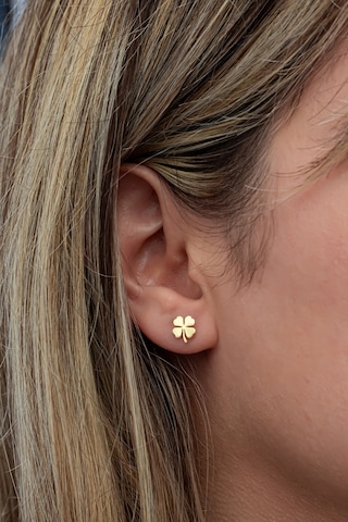 Nereze 925 Ayar Gümüş Minimal Gold Kaplama Yonca Küpe