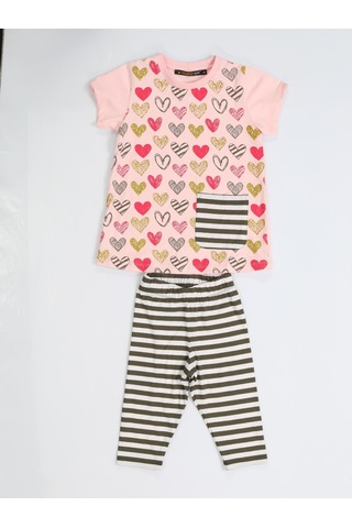 Kalp Yandan Cepli Tunik + T-shirt Takım-pembe Pembe