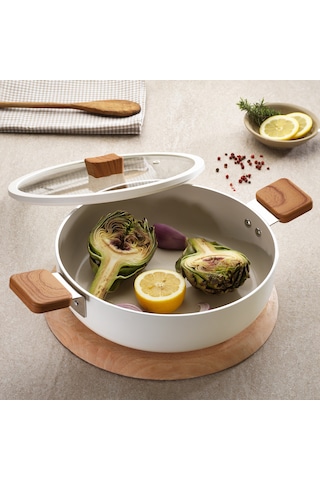 Schafer Ceramoni Seramik Basık Tencere 26 Cm-krem