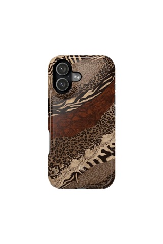İphone 17 Kılıf Kahverengi Animal Mix Desenli Şık Tasarım Telefon Kılıfı Leopar