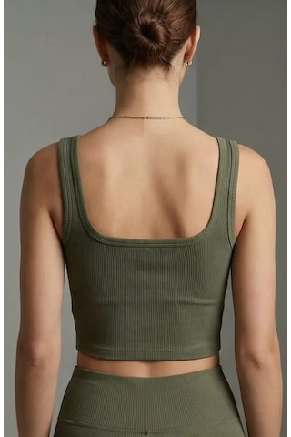 LUXSTOREE Kadın Haki Yeşili Kalın Askılı Crop Top Büstiyer Modern Ve Şık Tasarım Çok Renkli