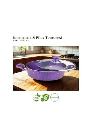 26 Cm Granit Karnıyarık & Pilav Tenceresi Cam Kapak - Violet Violet