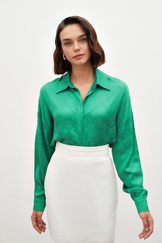 Sateen Desenli Salaş Gömlek - Yeşil-134717 Yeşil