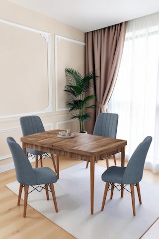 80x170cm Mutfak Masası Takımı 4 Kişilik Açılır Masa Sandalye Takımı -yemek Odası-mdf Ceviz - Solo Gri