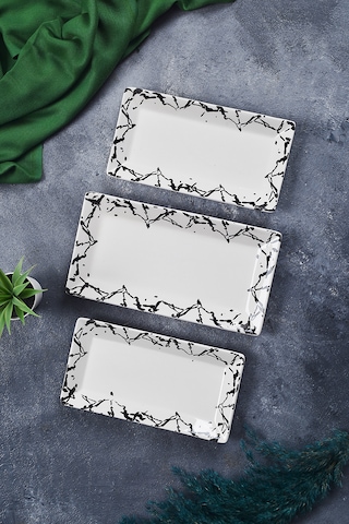 Piatti Naturali 3 Lü Mermer Seramik Kahvaltı Salata Çerezlik Seti Kayık Tabak