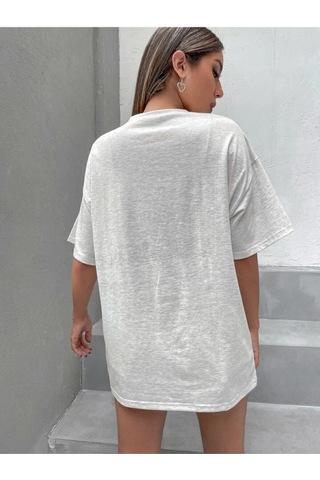 Palm Springs T-shirt - Gri Baskılı Oversize Bisiklet Yaka Kısa Kol Tişört Gri