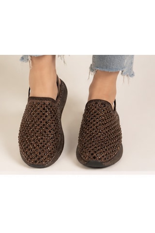 N Napa Shoe Np.9557.kahve Taşlı Sandalet Napa Shoe Kadın Kahverengi Taşlı Sabo Terlik Konfor Taban Günlük Şık Terlik